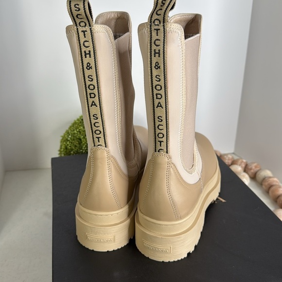SCOTCH & SODA Made In Portugal Leather High Top Chelsea Boots Light sand 41/8.5 - Picture 12 of 12